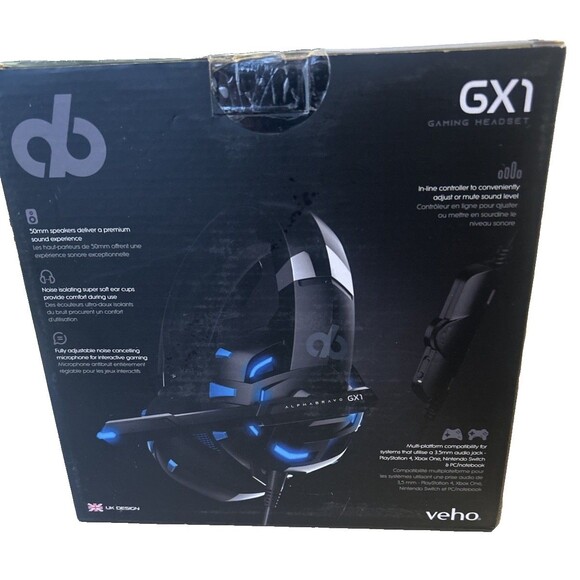 Veho Alpha Bravo GX-1 Wired Gaming Headset Multi Platform Black NEW in Box - Picture 6 of 6